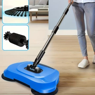 Manual Floor Sweeper - Cordless Push Broom with Dual Brushes