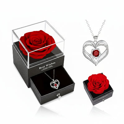 Permanent Rose Gift Box with Pendant Neclace